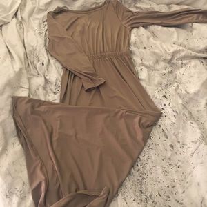 Brown Maxi Dress Long Sleeve Elastic Waist